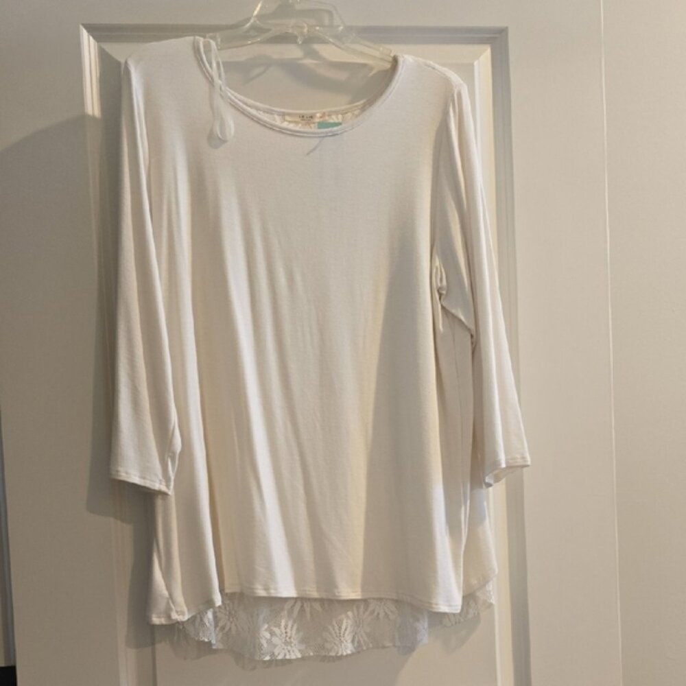 Le Lis Cream Long Sleeve Top with Lace Hem